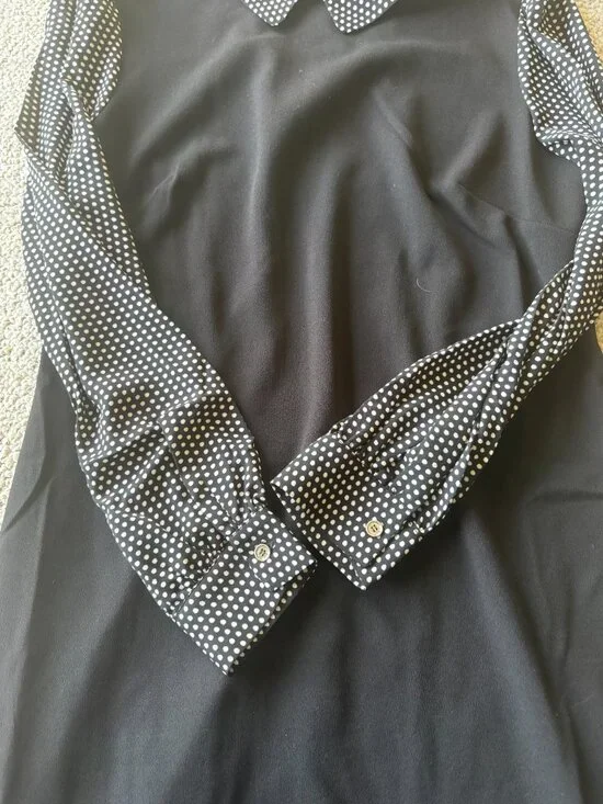 Tommy Hilfiger Black A Line Dress 10 Polka Dot Sheer Sleeve Office Chic - Picture 4 of 9